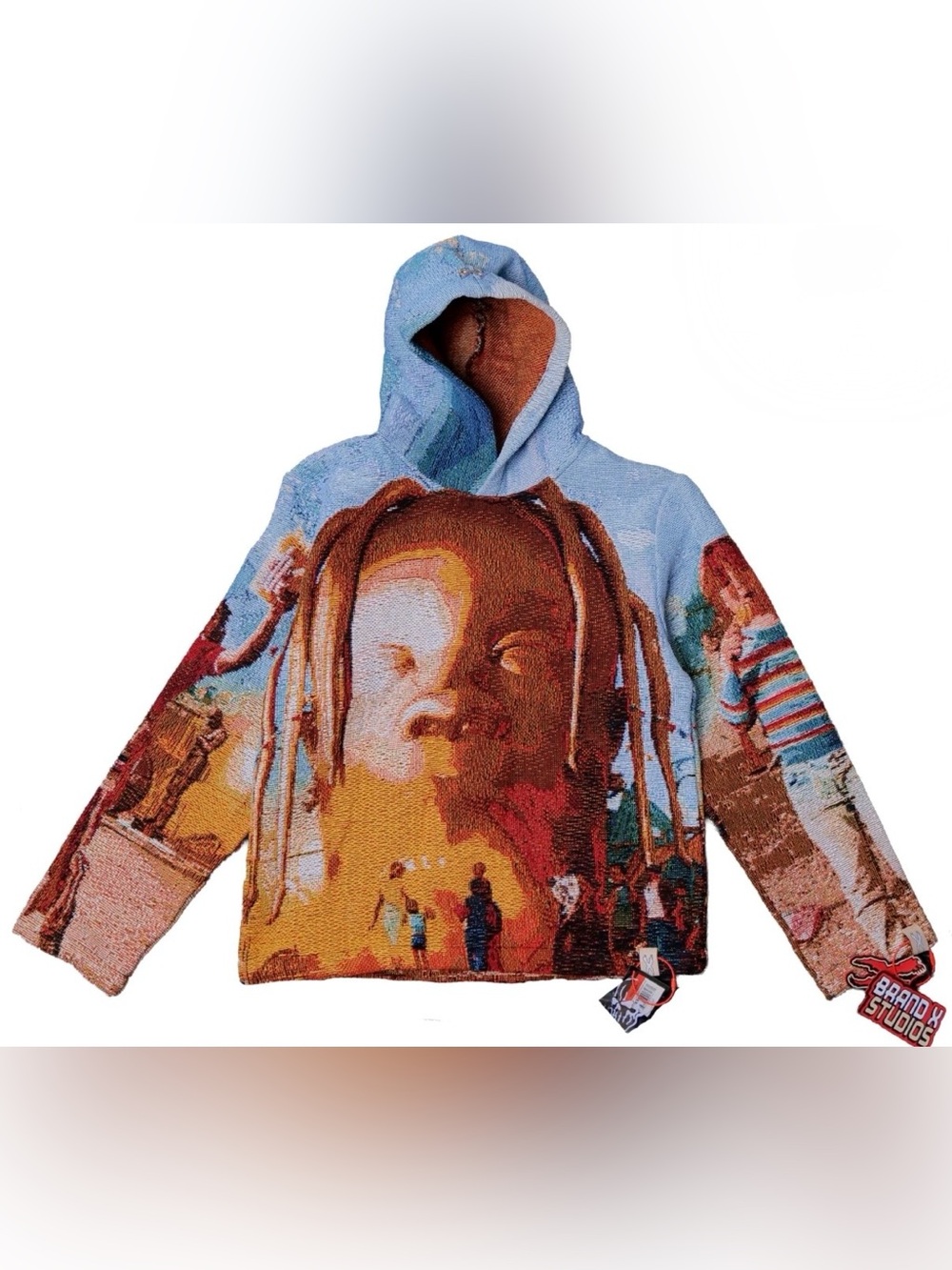 Travis Scott Multicolor Tapestry Hoodie with Orange Tag Detail
